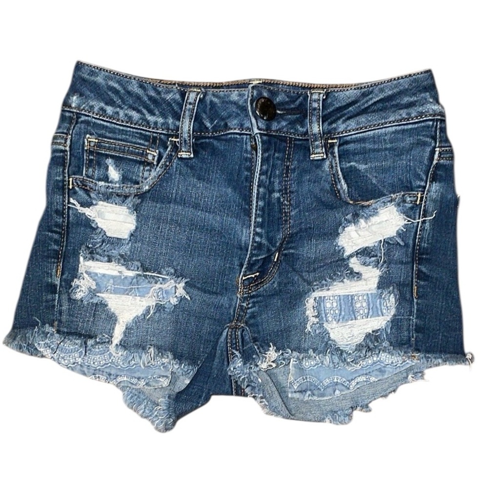 •AMERICAN EAGLE OUTFITTERS•CROCHET  SHOWN POCKETS HI-RISE SHORTIE SHORT SIZE 00